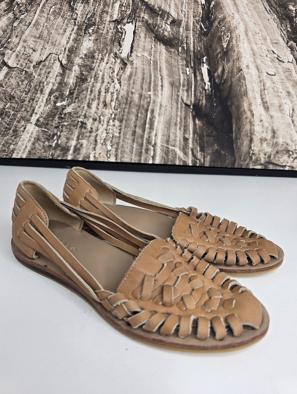 Nisolo Tan Leather Woven Huarache Sandals